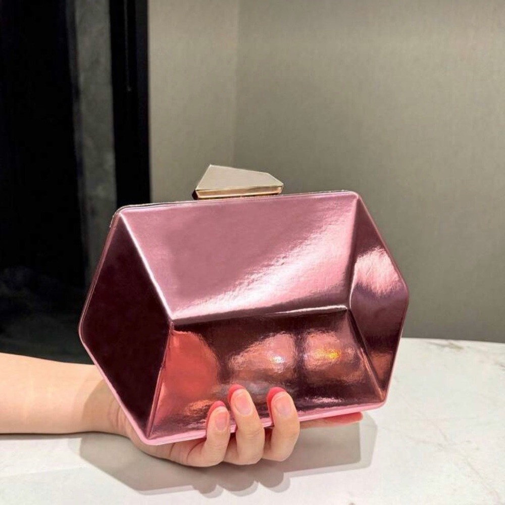 SHEIN Metallic Pink Geometric Clutch